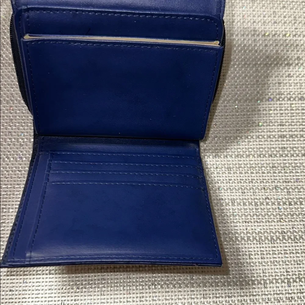 Julia Buxton Navy Blue Heiress leather convertible RFID blocking billfold wallet